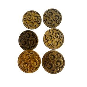 Lot of 6 Vintage Brass Shank Buttons Engraved Etched Metal Sewing Notions Craft